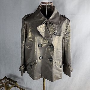 Metallic Gray Pewter Bronze Boxy Coat with Pleated Back Mad Max Moto